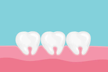 Human teeth in mouth. Info-graphic, dental care concept. Illustration isolated on blue background. Vector illustrationのイラスト素材