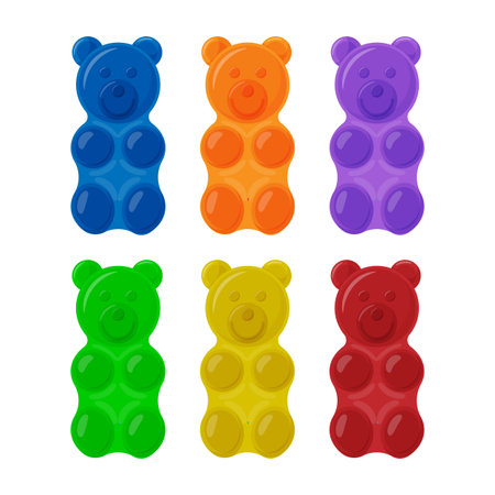 Colorful gummy bears set. Bright jelly sweets vector illustration isolated on white.のイラスト素材