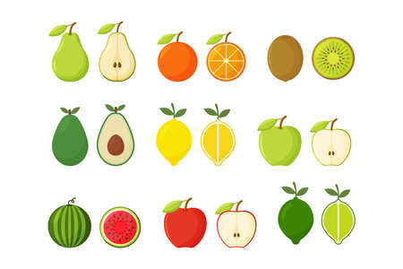 Fruits and vegetables set on white background.のイラスト素材