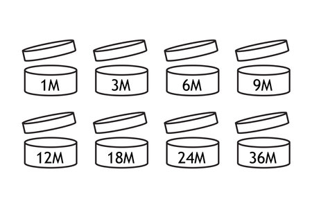 Period after open icons collection. Isolated pao symbol on white background. Expire date from 1 to 48 month.のイラスト素材