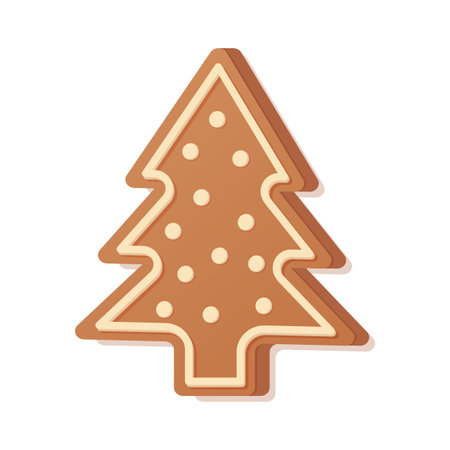 Gingerbread christmas tree decorated colored icing. Holiday cookie in shape of christmas tree.のイラスト素材