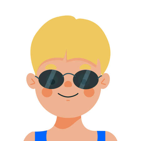 Young man face. Vector illustration of man avatar in flat style.のイラスト素材