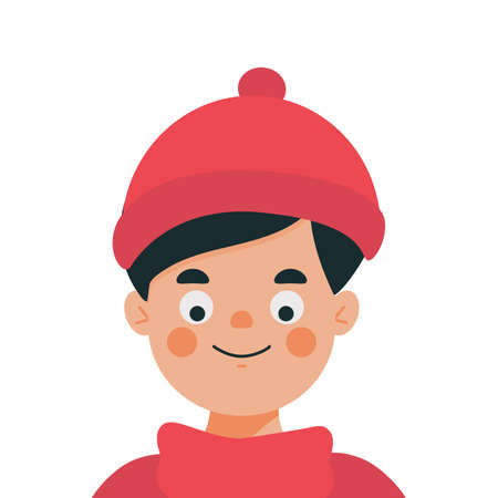 Young man face. Vector illustration of man avatar in flat style.のイラスト素材