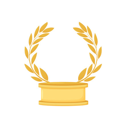 Vector golden number 1 and wreath. Golden award on pedestal, winner icon, success, reward sign symbol isolated on white.のイラスト素材