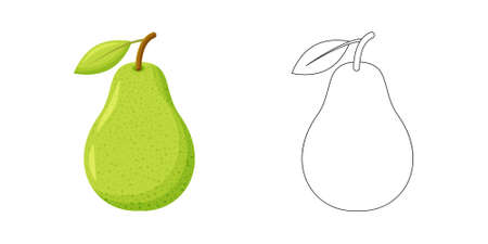 Coloring Page Outline of cartoon sweet pear. Summer fruit. Coloring book for kids.のイラスト素材