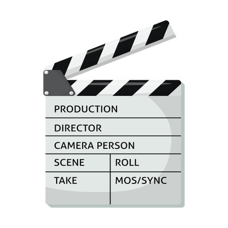 Clapperboard vector illustration. Black and white movie slate isolated clipart on white background.のイラスト素材