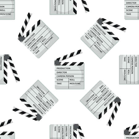 Cinema or Movie clapper seamless pattern for your design. Film clapper board. Flat color Vector Illustrationのイラスト素材