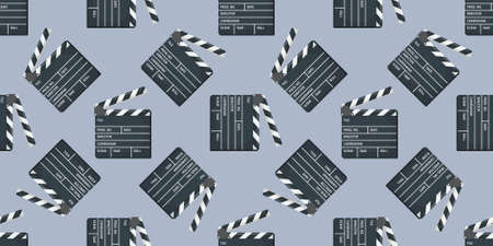 Cinema or Movie clapper seamless pattern for your design. Film clapper board. Flat color Vector Illustrationのイラスト素材