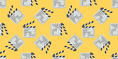 Cinema or Movie clapper seamless pattern for your design. Film clapper board. Flat color Vector Illustrationのイラスト素材