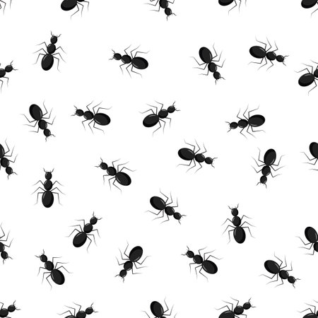 Ant seamless pattern. Black and white vector seamless pattern with ants. Animal backgroundのイラスト素材