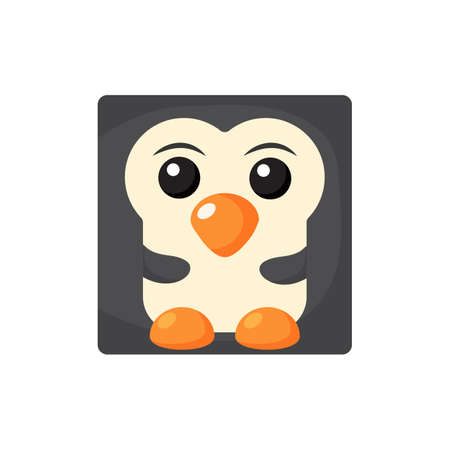 Cute cartoon square animal penguin face, vector zoo sticker isolated on white background.のイラスト素材
