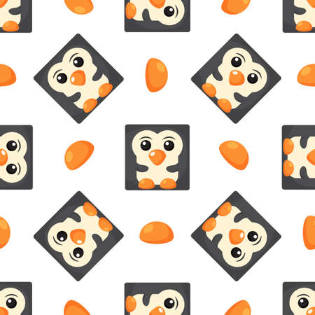 Squares penguin Seamless pattern. Vector Background with the faces of penguin. Template for the packaging, baby textileのイラスト素材