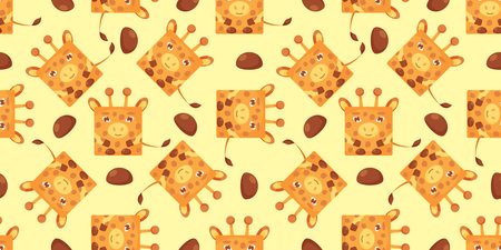 Squares giraffe Seamless pattern. Vector Background with the faces of giraffe. Template for the packaging, baby textileのイラスト素材