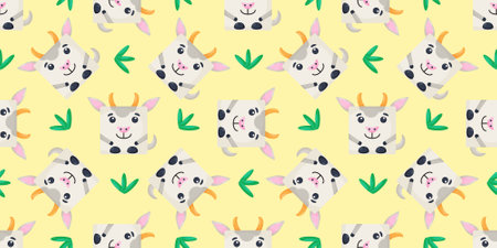 Squares goat Seamless pattern. Vector Background with the faces of goat. Template for the packaging, baby textileのイラスト素材