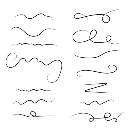 Hand drawn collection of curly swishes, swashes, swoops. Calligraphy swirl. Highlight text elements.のイラスト素材