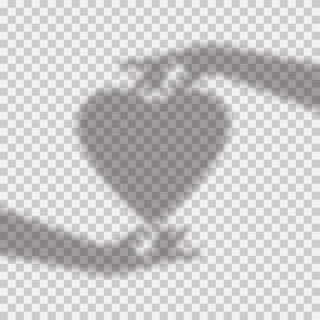 Vector transparent shadow of two hands. Hands hold the heart. Decorative design element for postcards and mockups.のイラスト素材