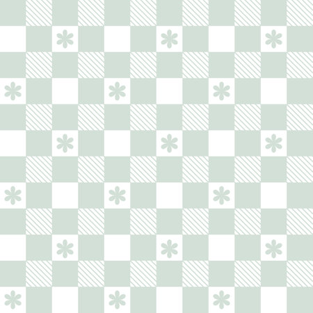 Gingham check pattern with flowers. Seamless vichy check plaid graphic for scarf, tablecloth, wrapping, packaging.のイラスト素材