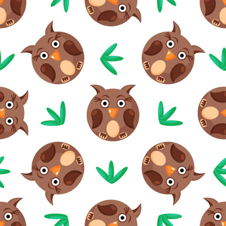 Seamless vector pattern of owl. Round owl on backgroundのイラスト素材