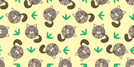 Seamless vector pattern of cat. Round kittens on backgroundのイラスト素材