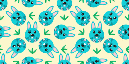 Round Rabbits Seamless pattern. Vector Background with the faces of Rabbits. Template for the...