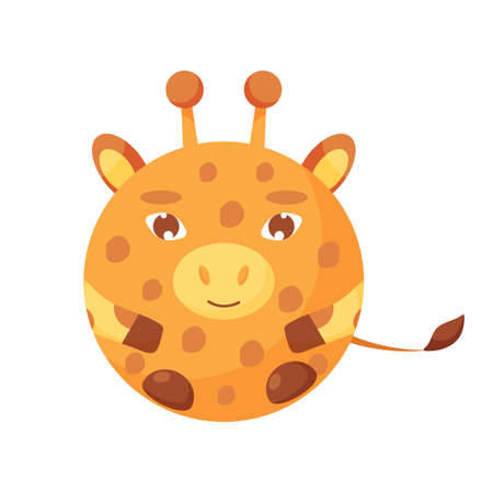 Cute cartoon round animal giraffe face, vector zoo sticker isolated on white background.のイラスト素材