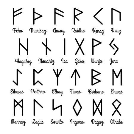 Runes set. Rune alphabet, futhark. Writing ancient Germans and Scandinavians. Mystical symbols.のイラスト素材