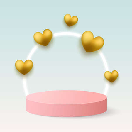 3d Background products for valentines day podium in love platform. heart background vector 3d with cylinder podium standのイラスト素材