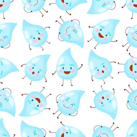 Rain seamless vector pattern. Falling cute character water drops.のイラスト素材