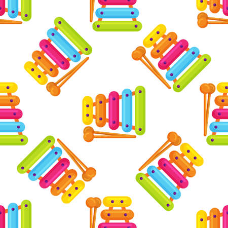 Kids toy xylophone seamless pattern, multicolored percussion musical instrument on backgroundのイラスト素材