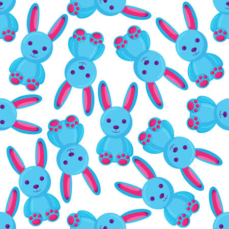 Cute seamless pattern with cartoon bunny toy. Cartoon baby animals. Funny background for little girls and boys.のイラスト素材