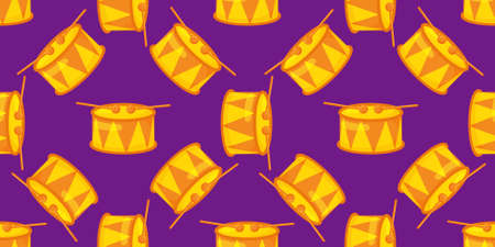 Seamless pattern with drums and drum sticks on background. Flat vector illustration.のイラスト素材