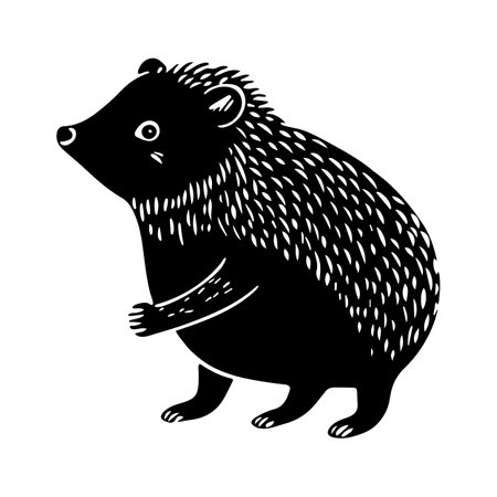 Hedgehog, linocut style vector illustration, isolated on white backgroundのイラスト素材