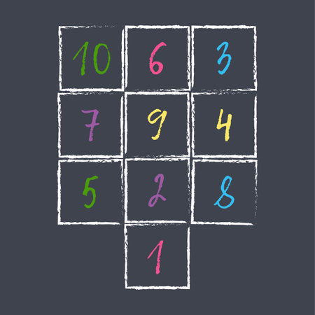 llustration with hopscotch game. Drawn in colored chalk. Flat vector illustration isolated on white background. Child Gameのイラスト素材