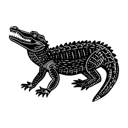 African crocodile in linocut textured style. Isolated on white background vector illustrationのイラスト素材