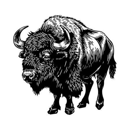 African Buffalo in linocut textured style. Isolated on white background vector illustrationのイラスト素材