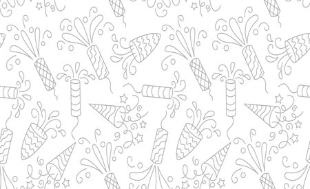 Seamless pattern confetti party popper, festive cotton button on white background.のイラスト素材