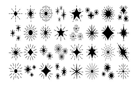 Set stars sparkle compositions. Shine Effect Sign Vector Design.のイラスト素材