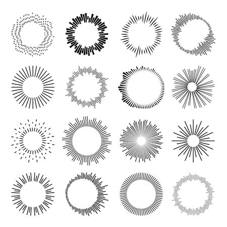 Set circular equalizer. Audio waves for music sounds. Abstract radial radio and voice volume symbol.のイラスト素材