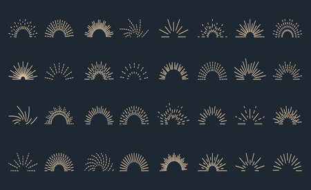 Set round sunburst. Bursting rays sunrise firework.のイラスト素材