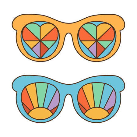 Groovy, psychedelic sunglasses in 70s retro hippie style.のイラスト素材