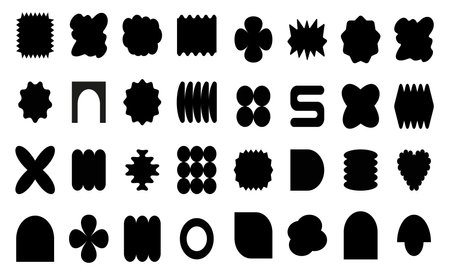 Set y2k geometric shape. Brutalism shapes, minimalist geometric elements, abstract forms.のイラスト素材