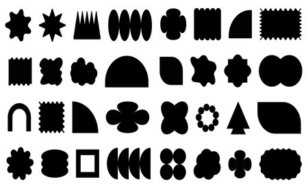 Set y2k geometric shape. Brutalism shapes, minimalist geometric elements, abstract forms.のイラスト素材