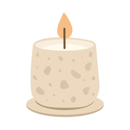 Candles scented vector illustration with minimalist design and soft tones. Terrazzo glass and ceramic boho home decor for spa or living room styling. Modern candle set by hand drawn design.のイラスト素材