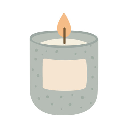 Candles scented vector illustration with minimalist design and soft tones. Terrazzo glass and ceramic boho home decor for spa or living room styling. Modern candle set by hand drawn design.のイラスト素材