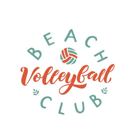 Beach volleyball club hand written lettering logo with ball. Vector illustration for banner, poster, flayer, clothes.のイラスト素材