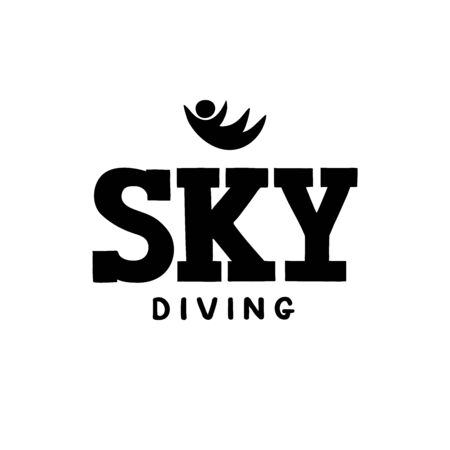 Skydiving, bodyflying hand drawn lettering logo, emblem with silhouette of person.のイラスト素材
