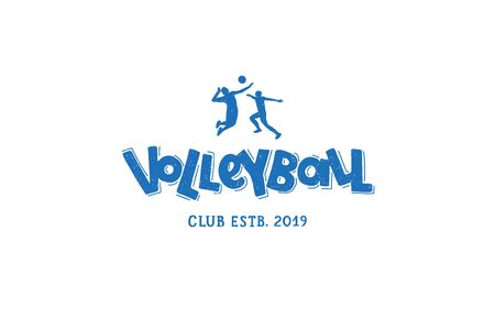 Volleyball club hand written lettering logo, emblem with players and ball.のイラスト素材