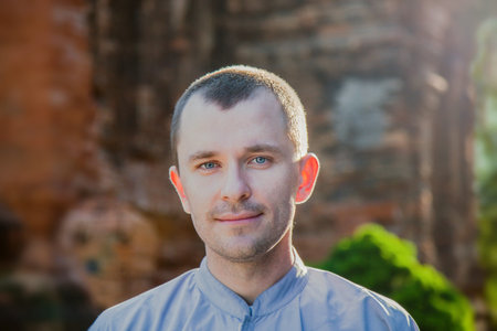 2017. Portrait of a man
 on the background of the Cham tower.