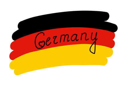 Flag of Germany, stylized vector illustration with freehand text country name inside the flag. Black red yellow German flag and national symbol, drawn country nameのイラスト素材