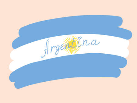 Argentina flag, stylized vector illustration with freehand text. Blue with white flag Argentina national symbol, hand drawn country nameのイラスト素材